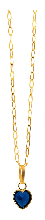 Colar Banhado A Ouro + Pingente Coração Azul