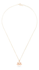 Colar Prata 925 + Pingente Flor De Lotus Quartz Ouro Rose Azul