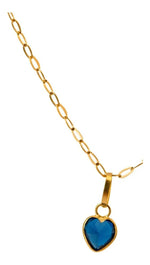 Colar Banhado A Ouro + Pingente Coração Azul